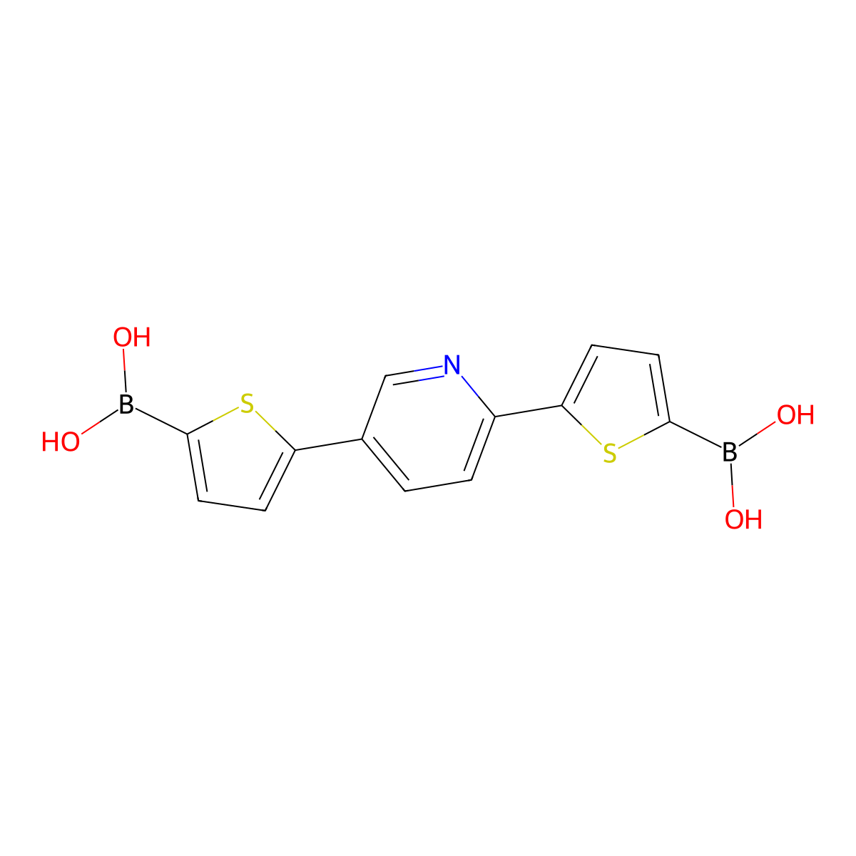 5-{5-[5-(Dihydroxyboryl)thien-2-yl]pyridin-2-yl}thien-2-ylboronic acid molecular structure, CAS 1027308-95-7
