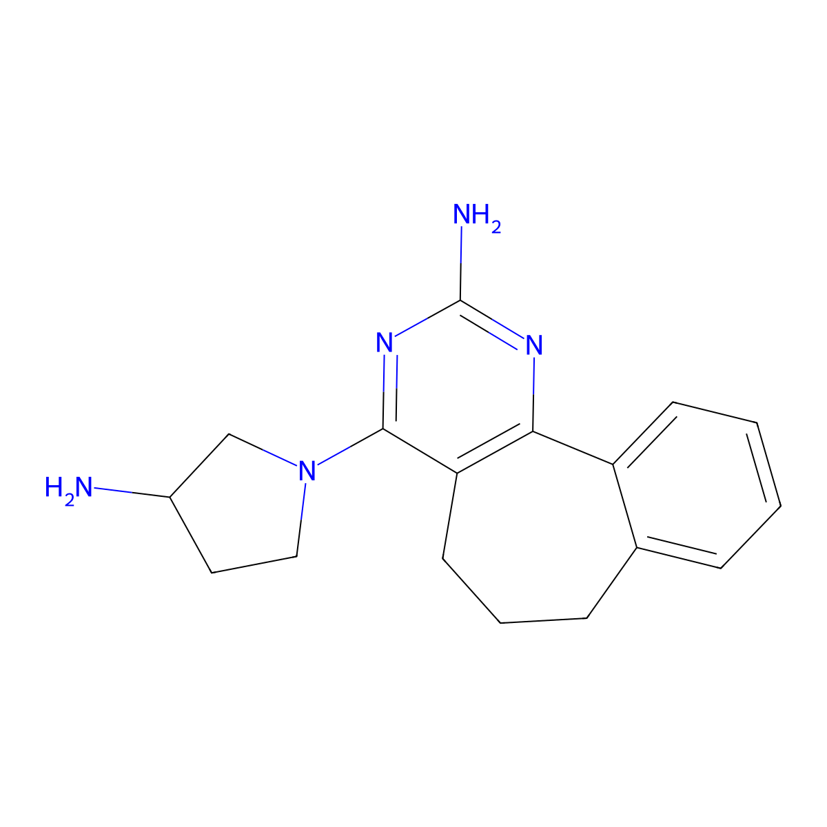 5H-Benzo(6,7)cyclohepta(1,2-d)pyrimidin-2-amine, 4-((3R)-3-amino-1-pyrrolidinyl)-6,7-dihydro- molecular structure, CAS 1027330-97-7
