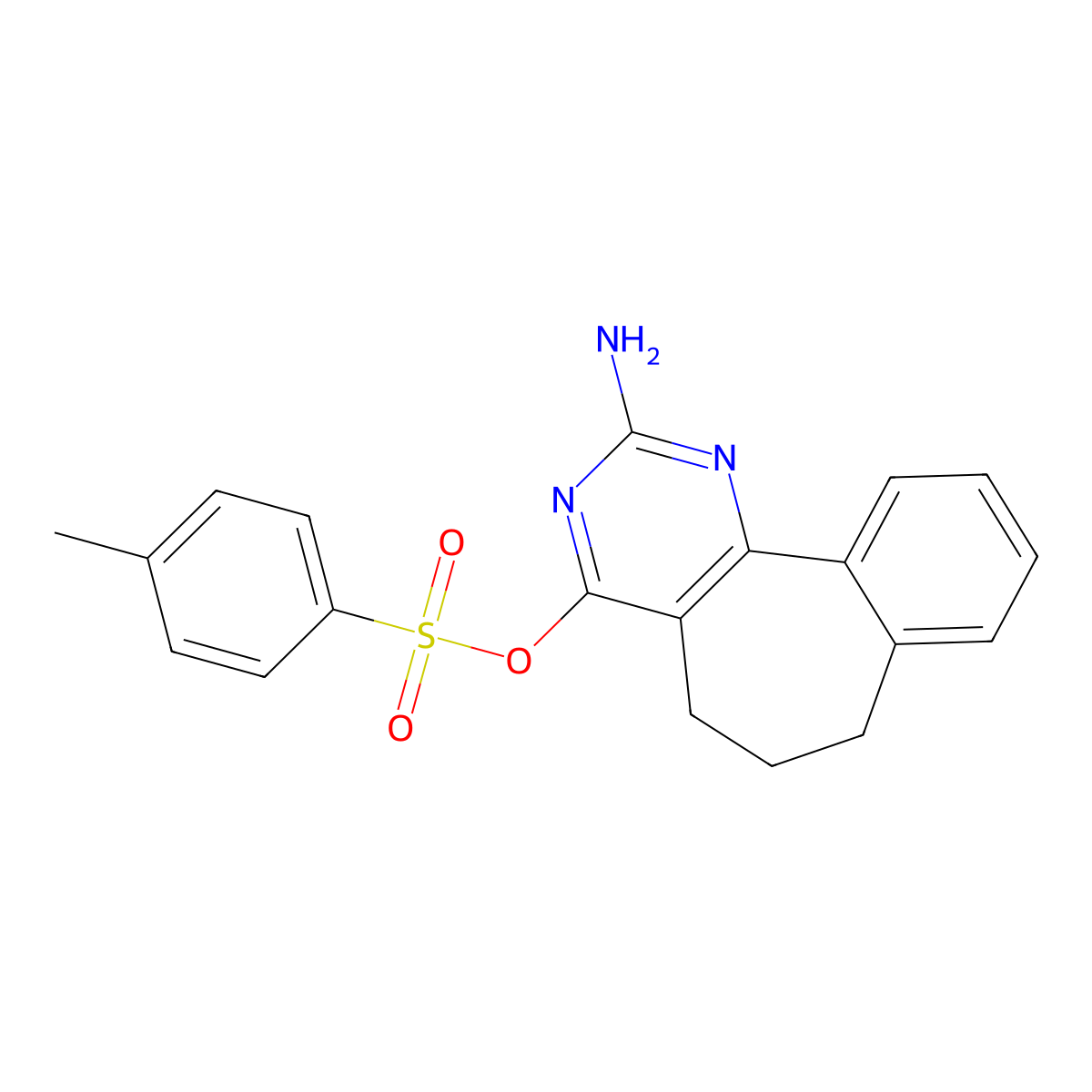 2-amino-6,7-dihydro-5H-benzo[6,7]cyclohepta[1,2-d]pyrimidin-4-yl 4-methylbenzenesulfonate molecular structure, CAS 1027332-70-2