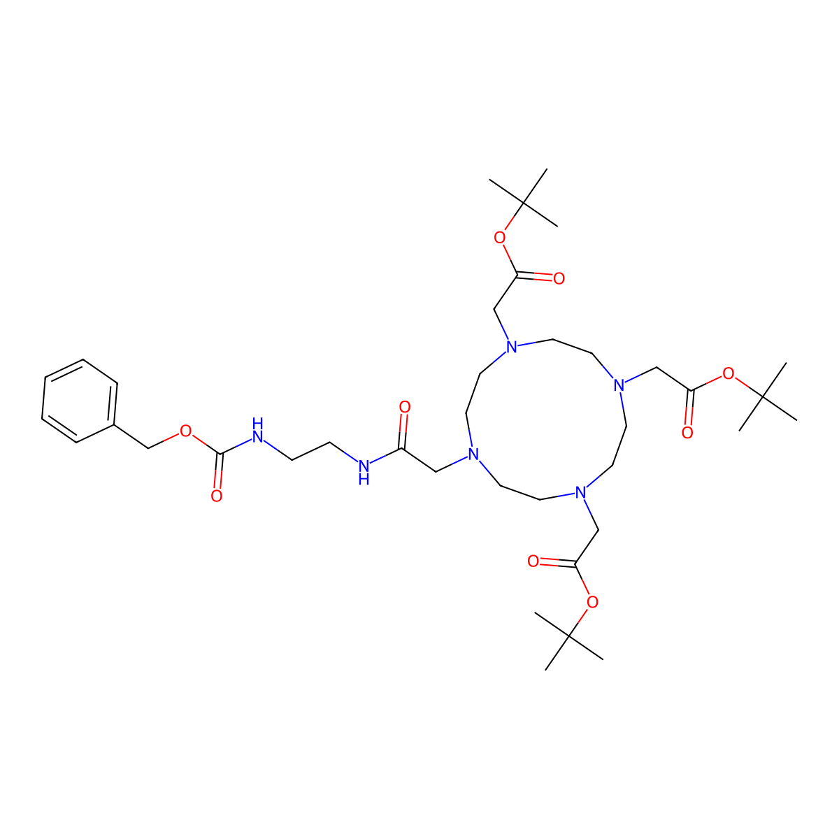 Tert-butyl 2-[4,7-bis[2-[(2-methylpropan-2-yl)oxy]-2-oxoethyl]-10-[2-oxo-2-[2-(phenylmethoxycarbonylamino)ethylamino]ethyl]-1,4,7,10-tetrazacyclododec-1-yl]acetate molecular structure, CAS 1027359-40-5