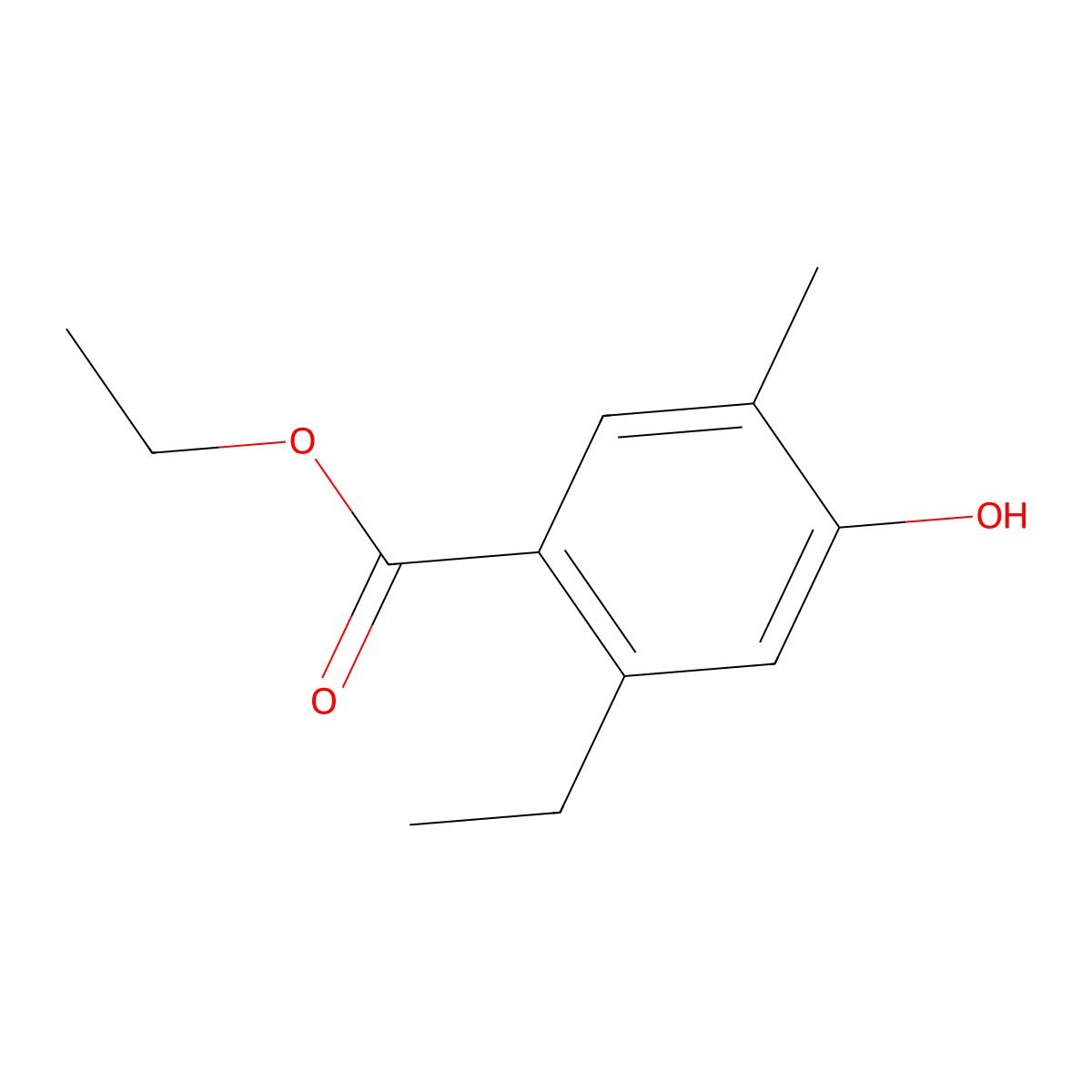 Ethyl 2-ethyl-4-hydroxy-5-methylbenzoate molecular structure, CAS 102740-19-2