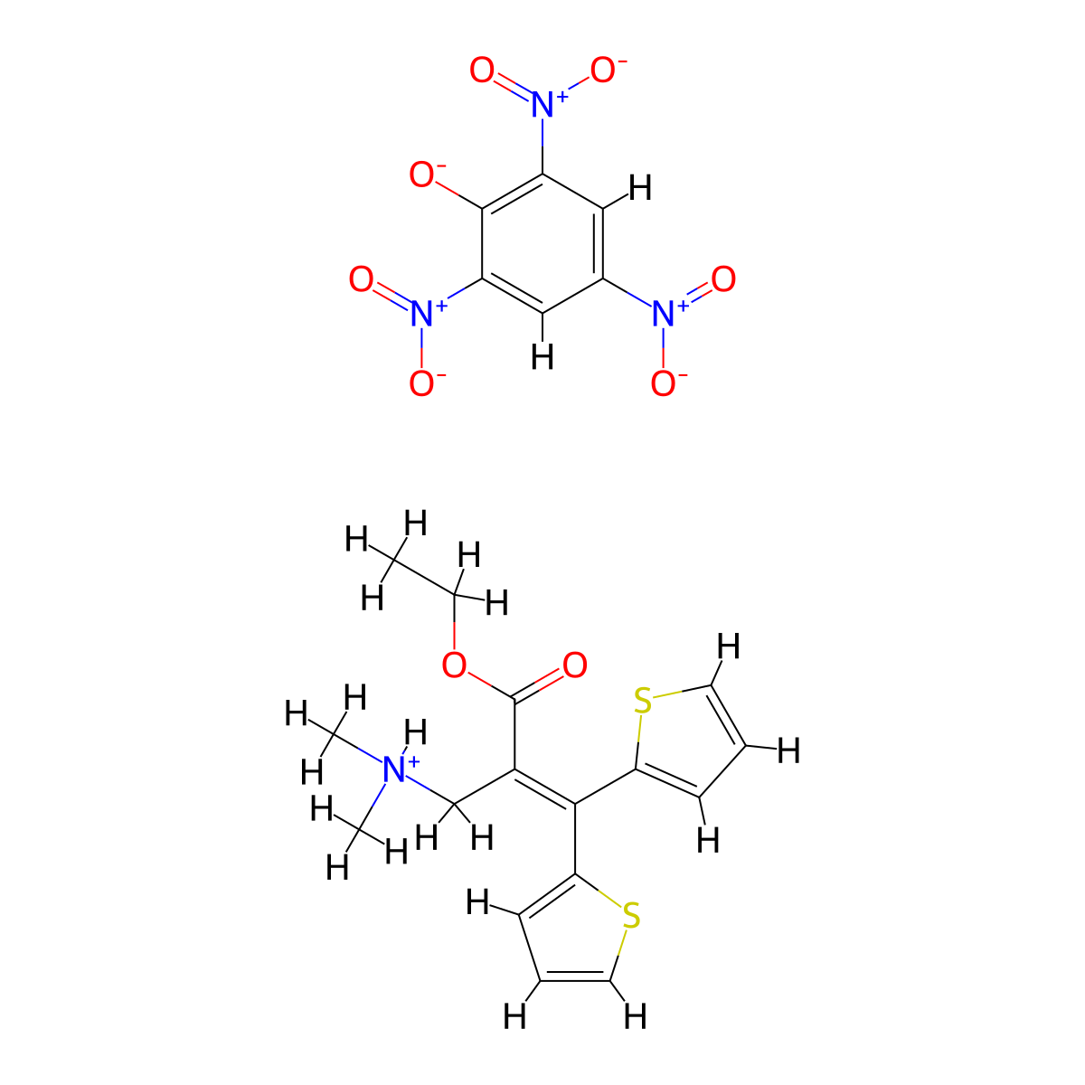 Acrylic acid, 2-(dimethylaminomethyl)-3,3-di-2-thienyl-, ethyl ester, picrate molecular structure, CAS 102751-39-3