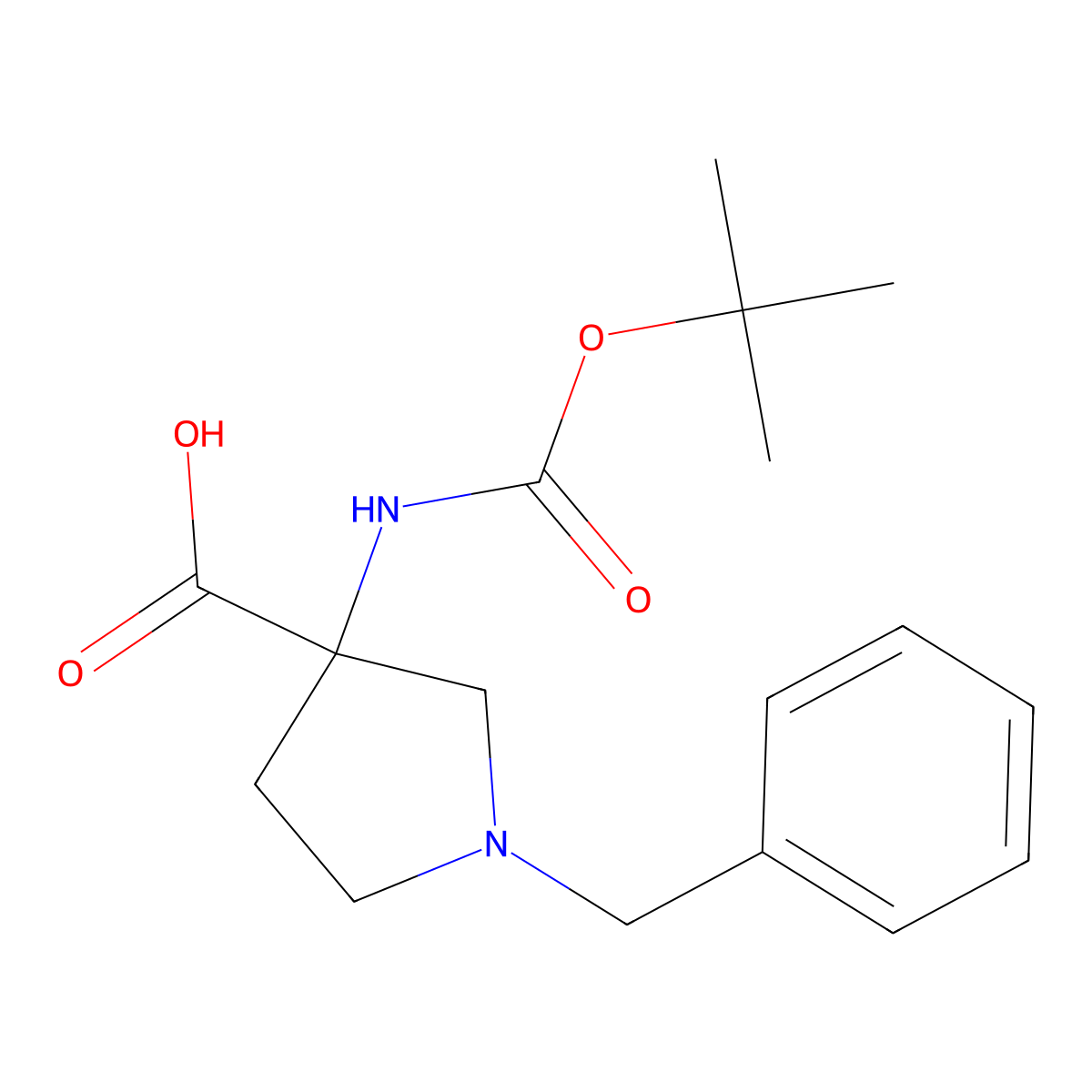 1-Benzyl-3-(tert-butoxycarbonylamino)pyrrolidine-3-carboxylic acid molecular structure, CAS 1027511-74-5