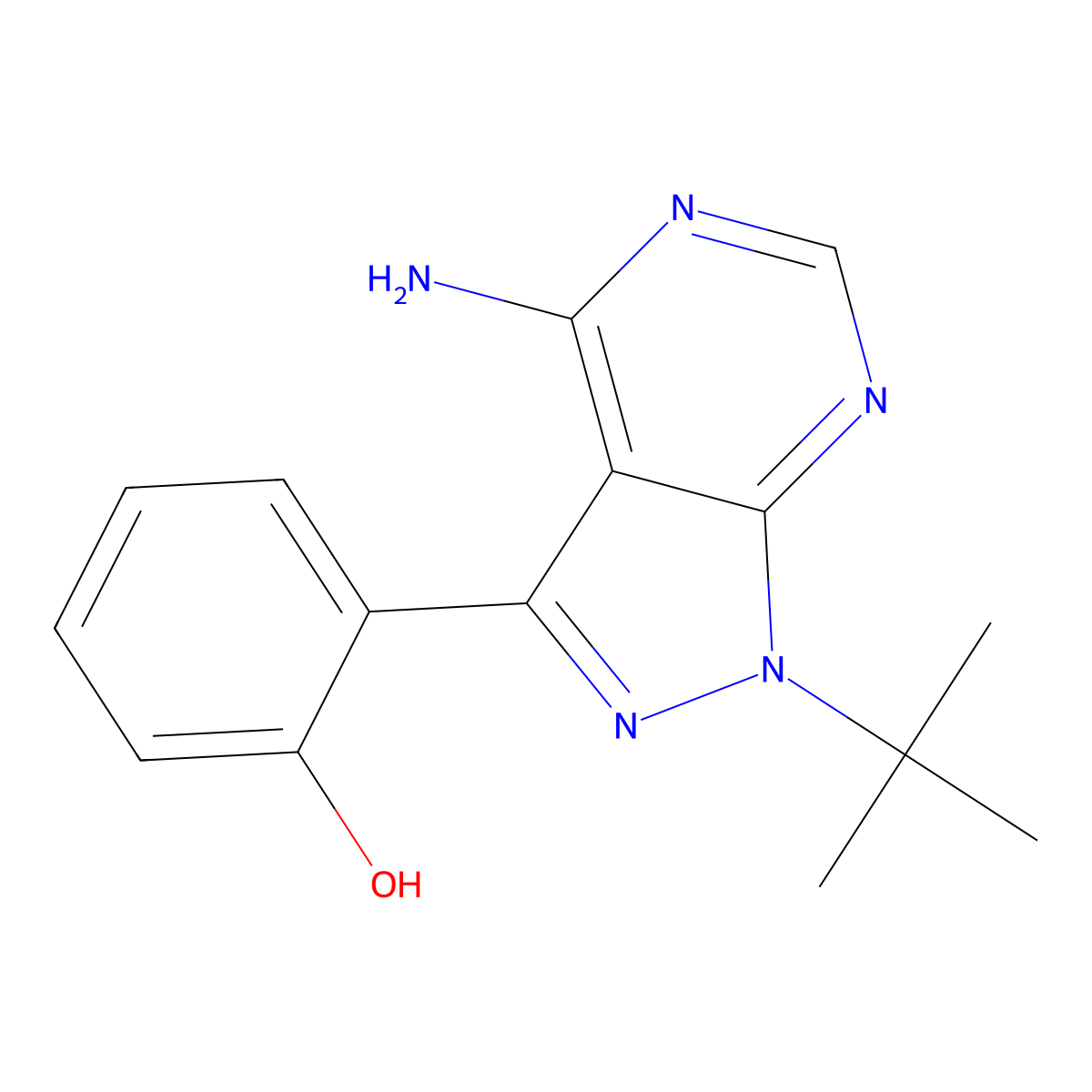 4-Amino-1-tert-butyl-3-(2-hydroxyphenyl)-1H-pyrazolo[3,4-d]pyrimidine molecular structure, CAS 1027572-46-8