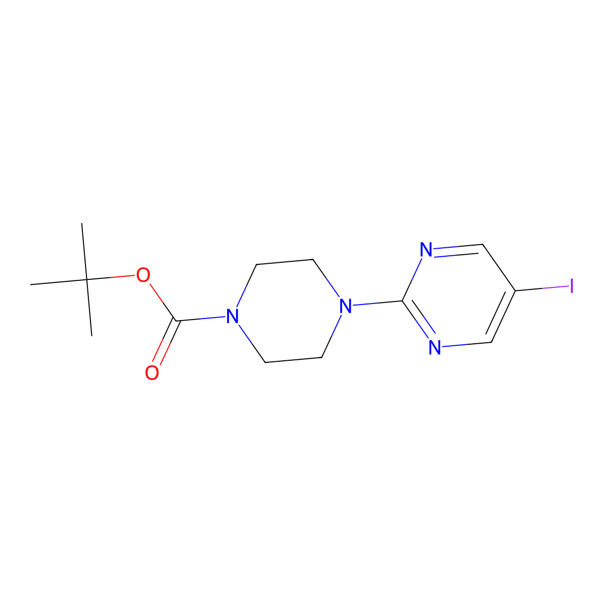 Tert-butyl 4-(5-iodopyrimidin-2-yl)piperazine-1-carboxylate molecular structure, CAS 1027616-32-5