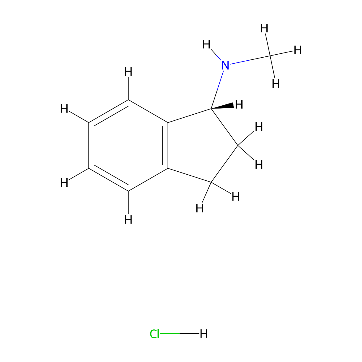 (1R)-N-methyl-2,3-dihydro-1H-inden-1-amine hydrochloride molecular structure, CAS 10277-79-9