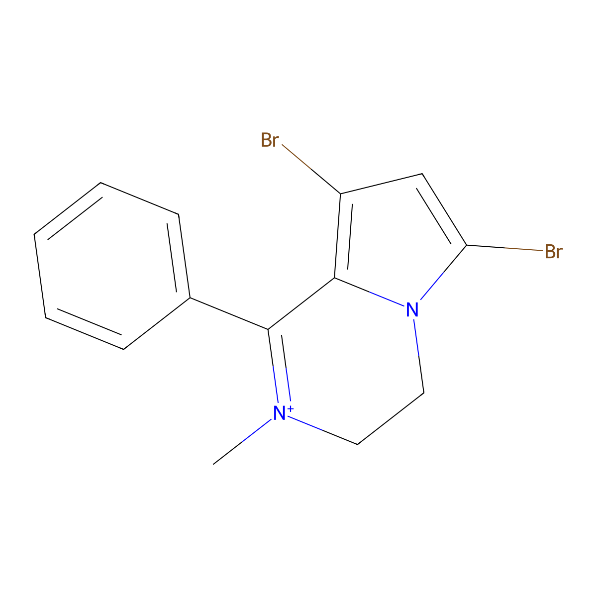 6,8-Dibromo-2-methyl-1-phenyl-3,4-dihydropyrrolo[1,2-a]pyrazin-2-ium molecular structure, CAS 1027741-93-0