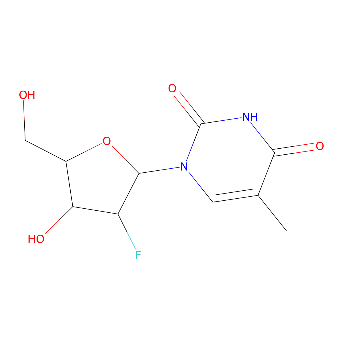 1-[(2R,3S,5S)-3-fluoro-4-hydroxy-5-(hydroxymethyl)oxolan-2-yl]-5-methylpyrimidine-2,4-dione molecular structure, CAS 1027764-72-2
