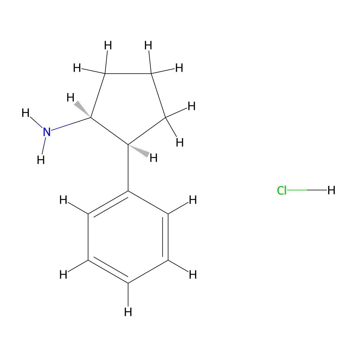 (1S,2S)-2-phenylcyclopentan-1-amine hydrochloride molecular structure, CAS 102778-42-7