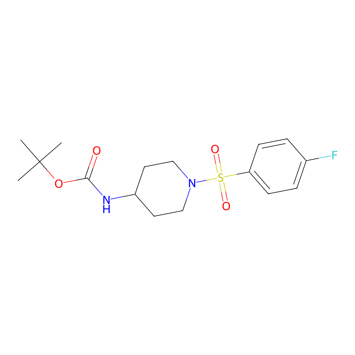 tert-Butyl (1-((4-fluorophenyl)sulfonyl)piperidin-4-yl)carbamate molecular structure, CAS 1027785-44-9