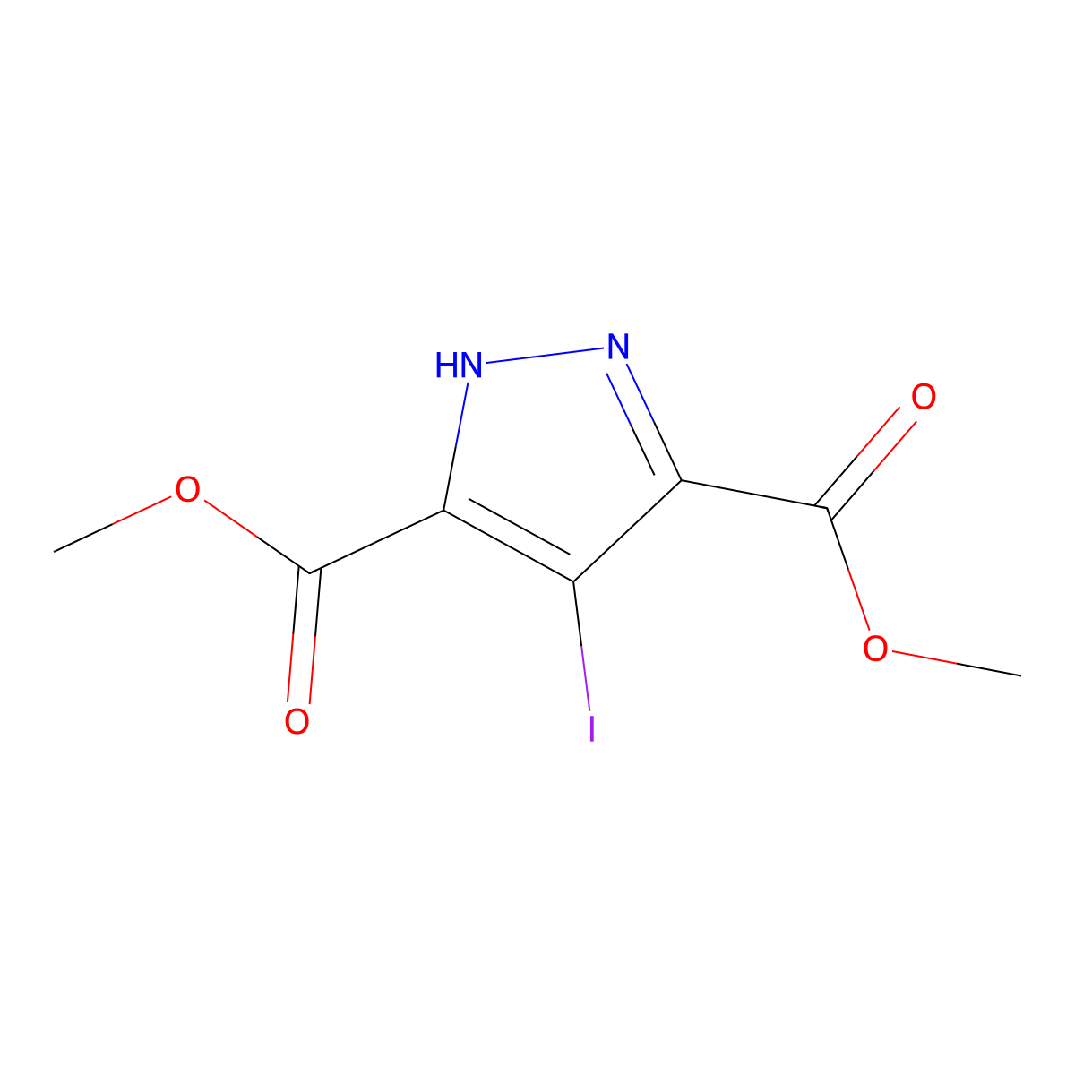 Dimethyl 4-iodo-1H-pyrazole-3,5-dicarboxylate molecular structure, CAS 1027819-68-6