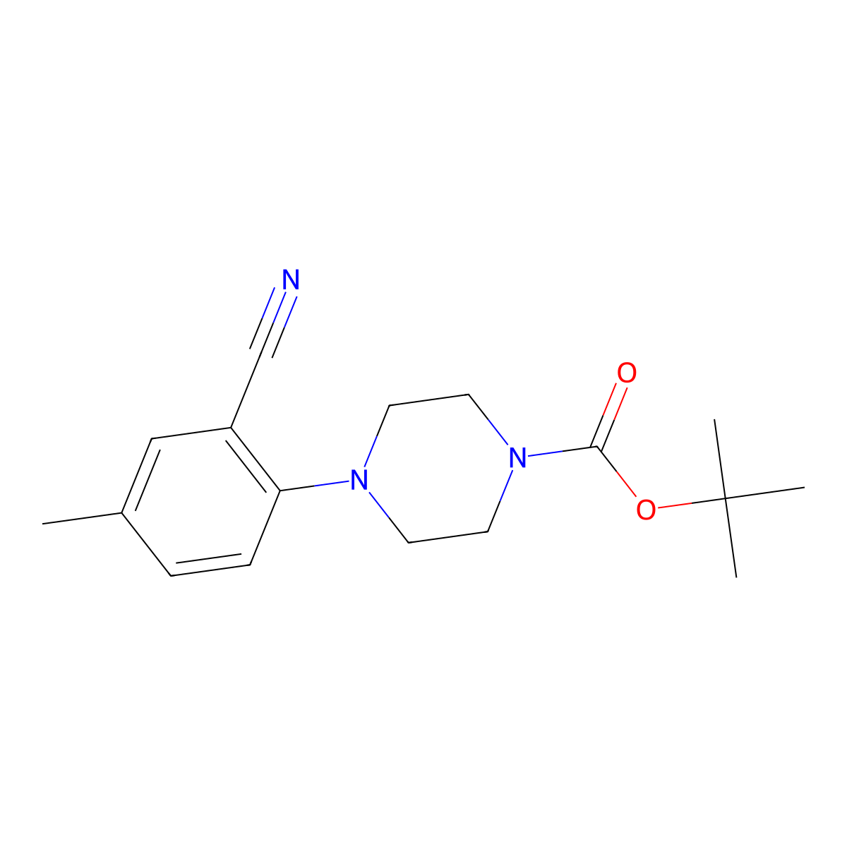 Tert-butyl 4-(2-cyano-4-methylphenyl)piperazine-1-carboxylate molecular structure, CAS 1027911-78-9