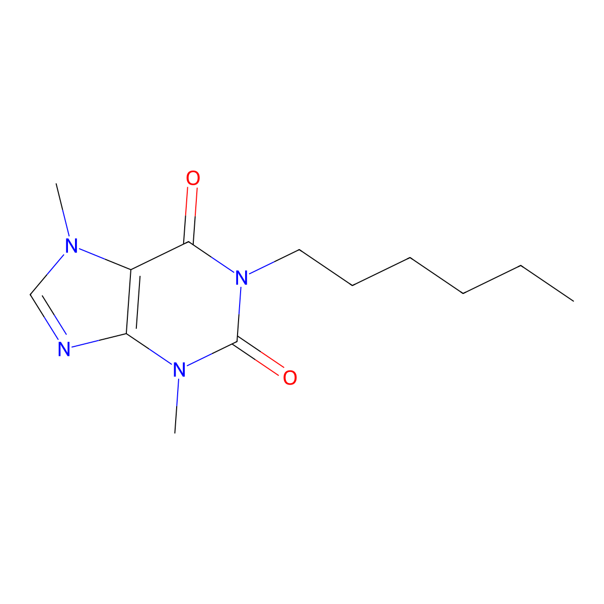 Pentifylline molecular structure, CAS 1028-33-7