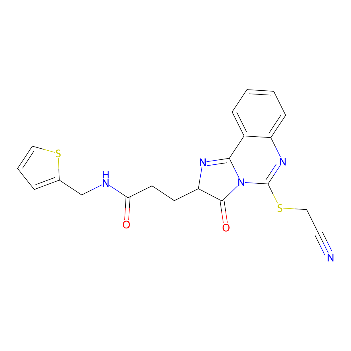 3-{5-[(cyanomethyl)sulfanyl]-3-oxo-2H,3H-imidazo[1,2-c]quinazolin-2-yl}-N-[(thiophen-2-yl)methyl]propanamide molecular structure, CAS 1028025-97-9