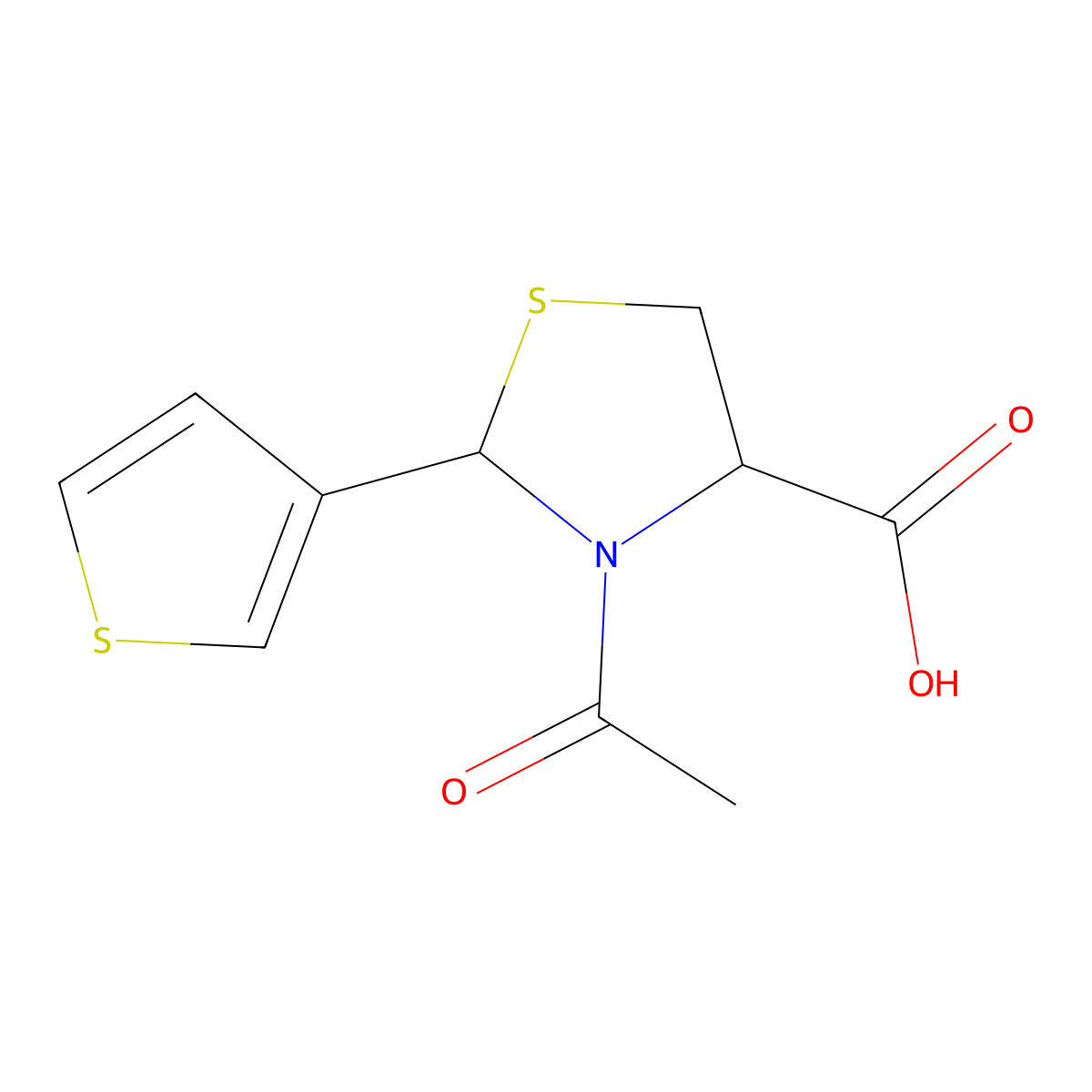 3-Acetyl-2-(thiophen-3-yl)-1,3-thiazolidine-4-carboxylic acid molecular structure, CAS 1028030-87-6