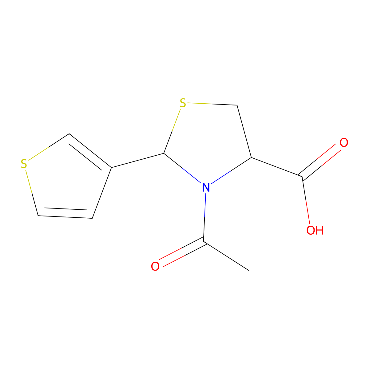 3-Acetyl-2-(thiophen-3-yl)-1,3-thiazolidine-4-carboxylic acid molecular structure, CAS 1028030-87-6