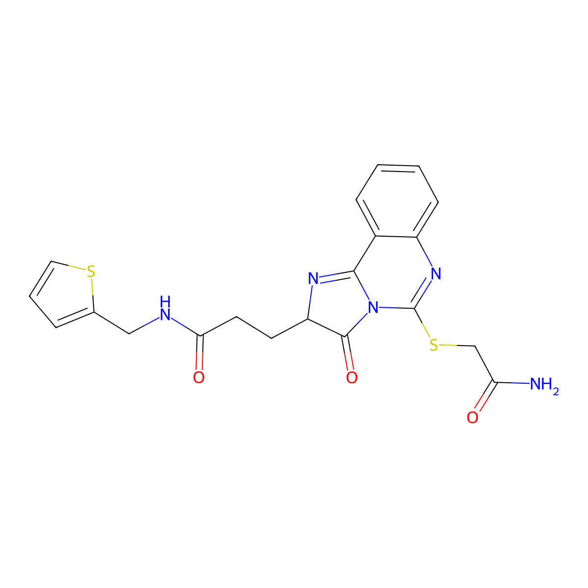3-{5-[(carbamoylmethyl)sulfanyl]-3-oxo-2H,3H-imidazo[1,2-c]quinazolin-2-yl}-N-[(thiophen-2-yl)methyl]propanamide molecular structure, CAS 1028070-51-0