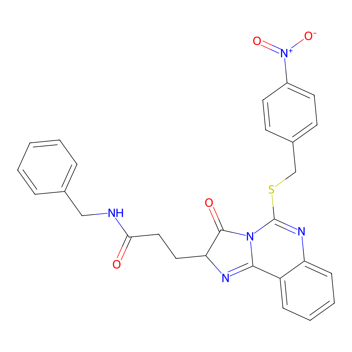 N-benzyl-3-(5-{[(4-nitrophenyl)methyl]sulfanyl}-3-oxo-2H,3H-imidazo[1,2-c]quinazolin-2-yl)propanamide molecular structure, CAS 1028072-17-4