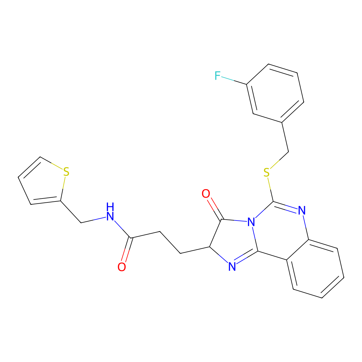 3-(5-{[(3-fluorophenyl)methyl]sulfanyl}-3-oxo-2H,3H-imidazo[1,2-c]quinazolin-2-yl)-N-[(thiophen-2-yl)methyl]propanamide molecular structure, CAS 1028072-28-7