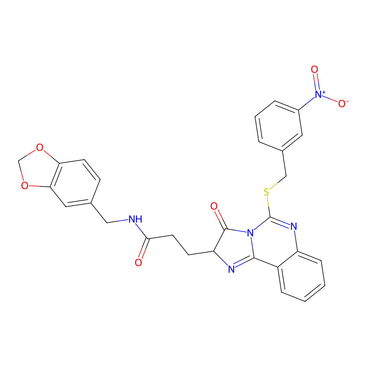 N-[(2H-1,3-benzodioxol-5-yl)methyl]-3-(5-{[(3-nitrophenyl)methyl]sulfanyl}-3-oxo-2H,3H-imidazo[1,2-c]quinazolin-2-yl)propanamide molecular structure, CAS 1028072-45-8