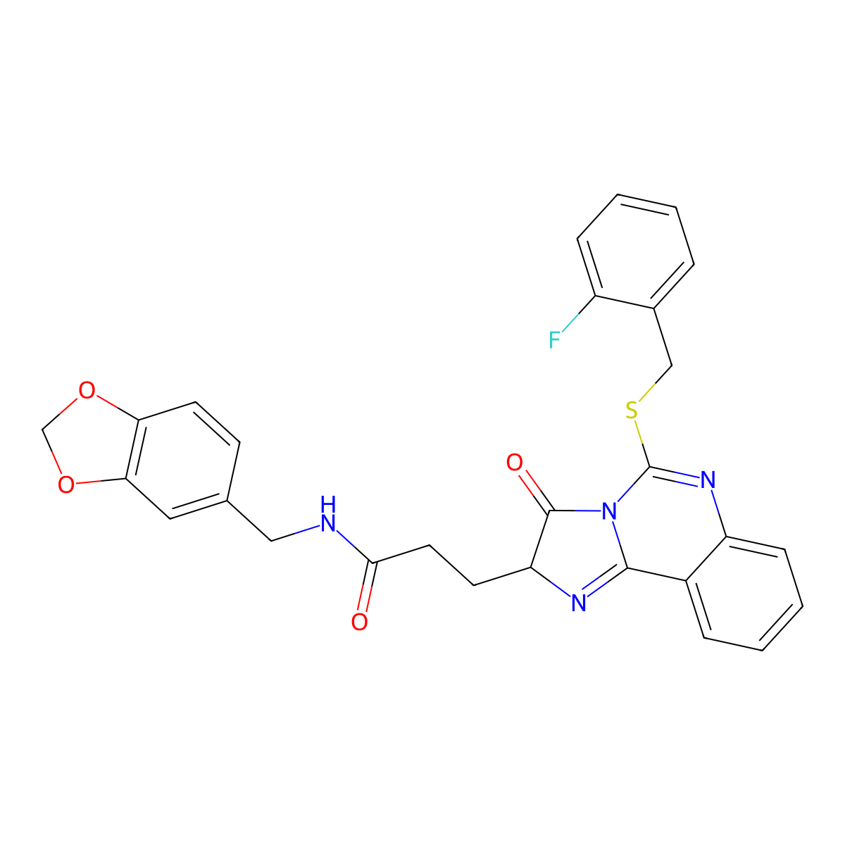 N-[(2H-1,3-benzodioxol-5-yl)methyl]-3-(5-{[(2-fluorophenyl)methyl]sulfanyl}-3-oxo-2H,3H-imidazo[1,2-c]quinazolin-2-yl)propanamide molecular structure, CAS 1028072-51-6