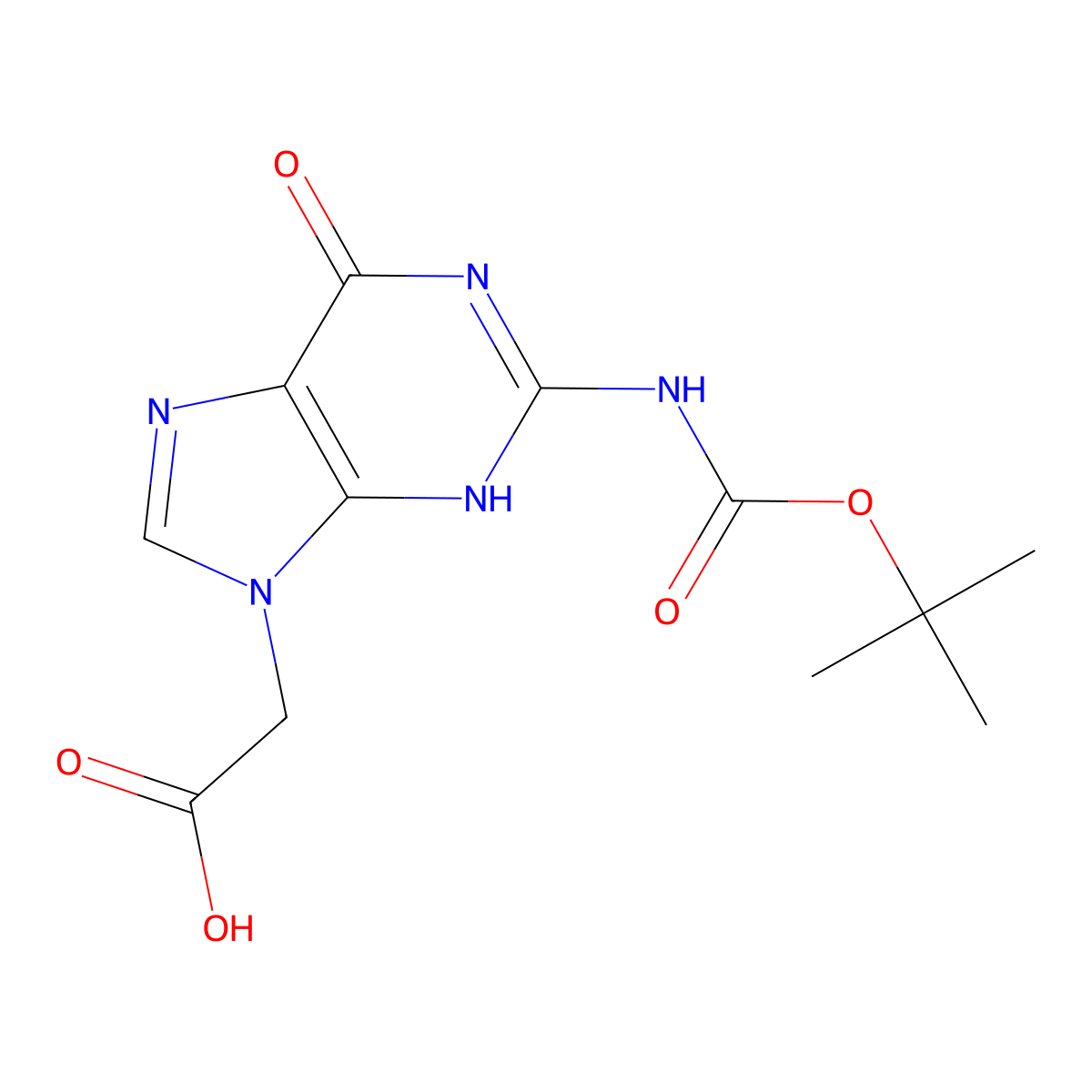 2-[2-[(2-methylpropan-2-yl)oxycarbonylamino]-6-oxo-3H-purin-9-yl]acetic acid molecular structure, CAS 1028077-12-4