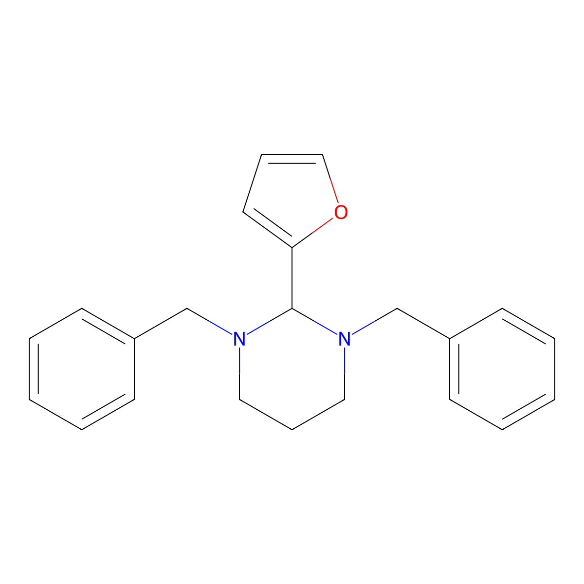 2-Furan-2-yl-1,3-bis(phenylmethyl)hexahydropyrimidine molecular structure, CAS 102809-90-5
