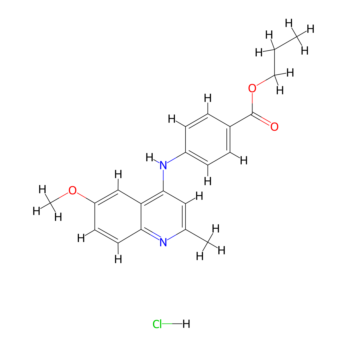 Propyl 4-[(6-methoxy-2-methyl-4-quinolyl)amino]benzoate, chloride molecular structure, CAS 1028127-34-5