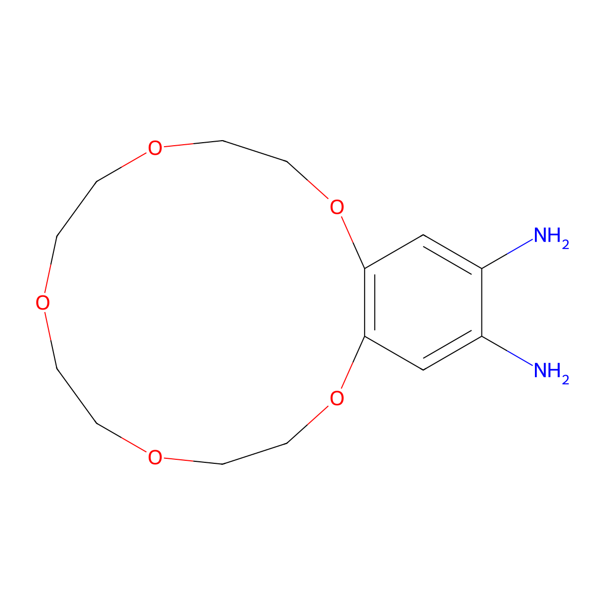 2,3,5,6,8,9,11,12-Octahydrobenzo[b][1,4,7,10,13]pentaoxacyclopentadecine-15,16-diamine molecular structure, CAS 102818-74-6