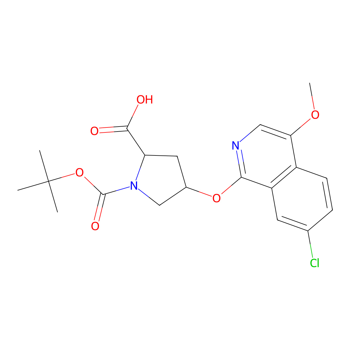 (2S,4R)-1-(tert-butoxycarbonyl)-4-((7-chloro-4-Methoxyisoquinolin-1-yl)oxy)pyrrolidine-2-carboxylic acid molecular structure, CAS 1028252-15-4