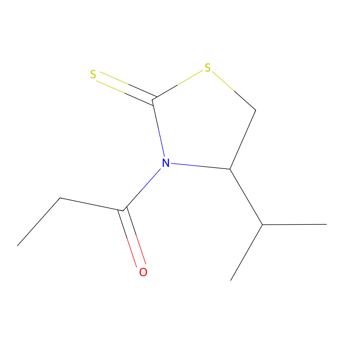 1-[4-(Propan-2-yl)-2-sulfanylidene-1,3-thiazolidin-3-yl]propan-1-one molecular structure, CAS 102831-92-5