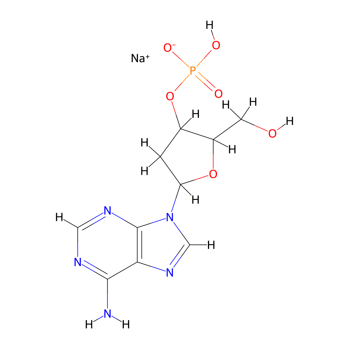 2'-Deoxyadenosine-3'-monophosphate sodium salt molecular structure, CAS 102832-10-0