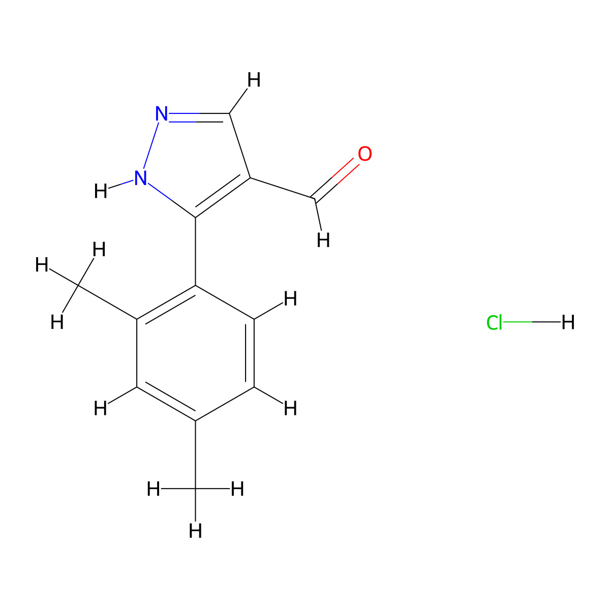 5-(2,4-dimethylphenyl)-1H-pyrazole-4-carbaldehyde hydrochloride molecular structure, CAS 1028361-65-0