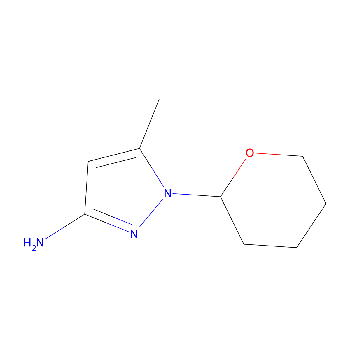5-methyl-1-(tetrahydro-2H-pyran-2-yl)-1H-pyrazol-3-amine molecular structure, CAS 1028362-85-7