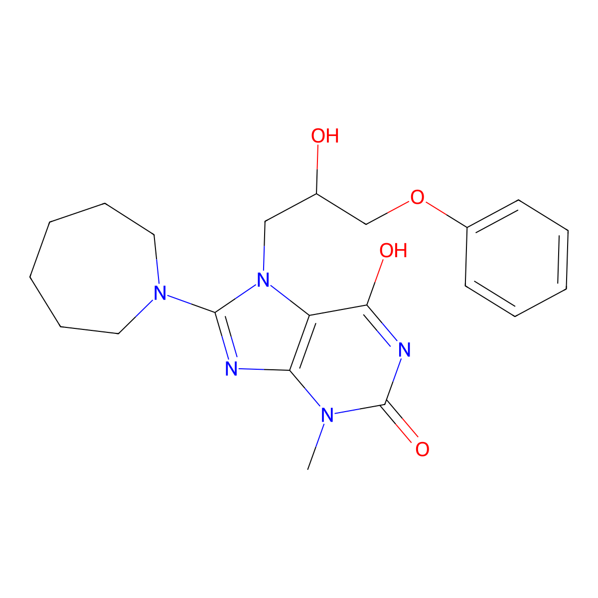 8-(azepan-1-yl)-7-(2-hydroxy-3-phenoxypropyl)-3-methyl-1H-purine-2,6(3H,7H)-dione molecular structure, CAS 102838-06-2