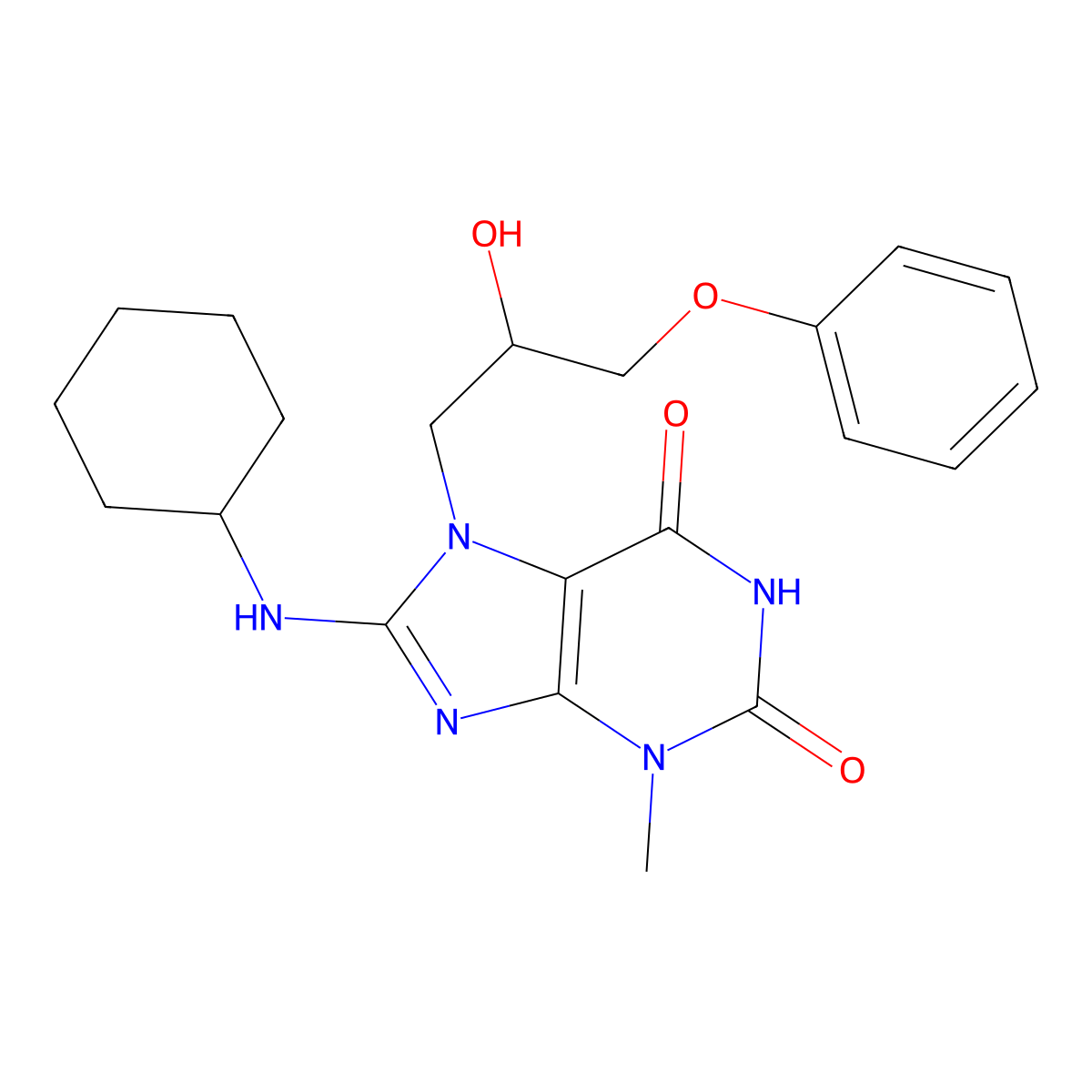 8-(Cyclohexylamino)-7-(2-hydroxy-3-phenoxypropyl)-3-methylpurine-2,6-dione molecular structure, CAS 102838-09-5
