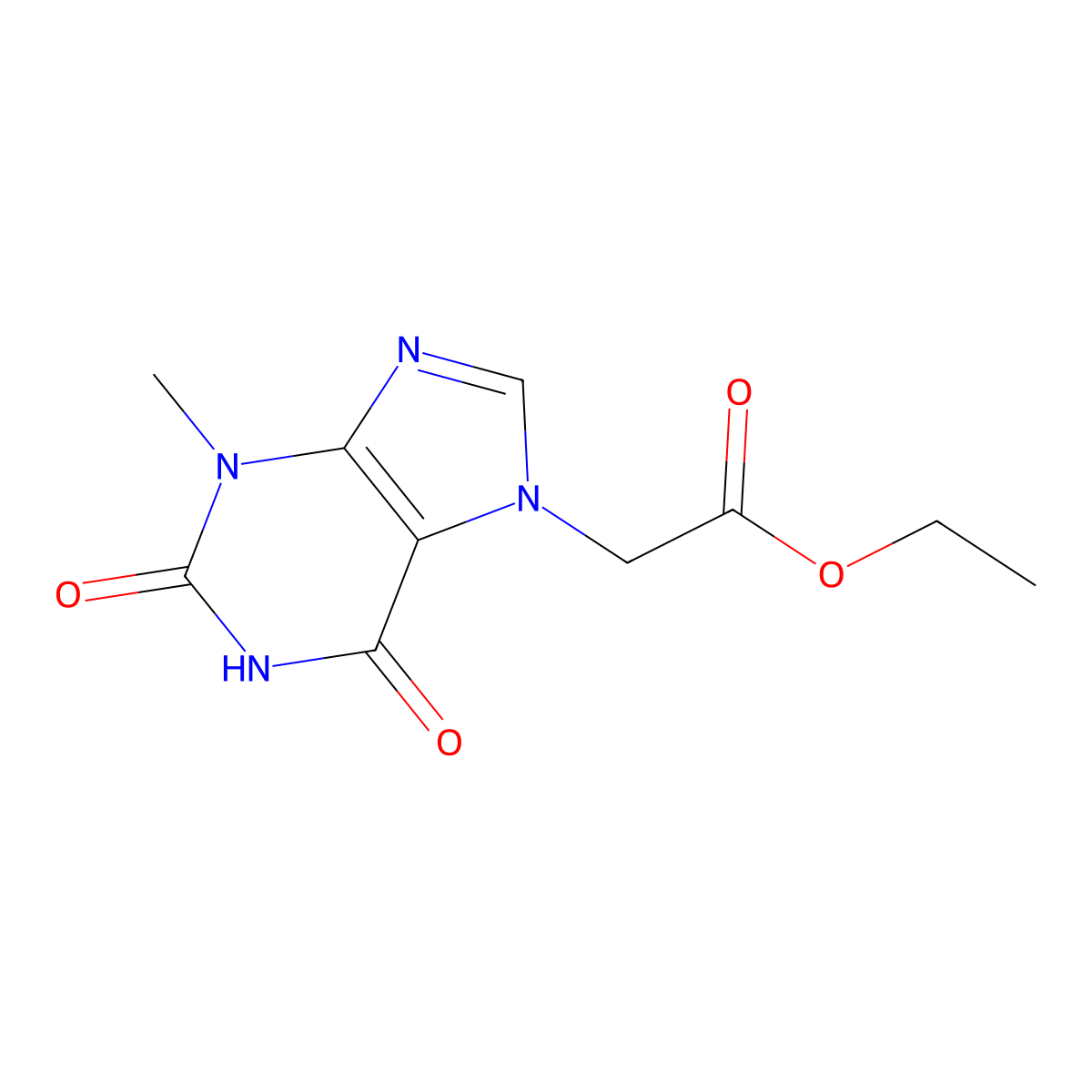 ethyl 2-(3-methyl-2,6-dioxo-2,3-dihydro-1H-purin-7(6H)-yl)acetate molecular structure, CAS 102838-42-6