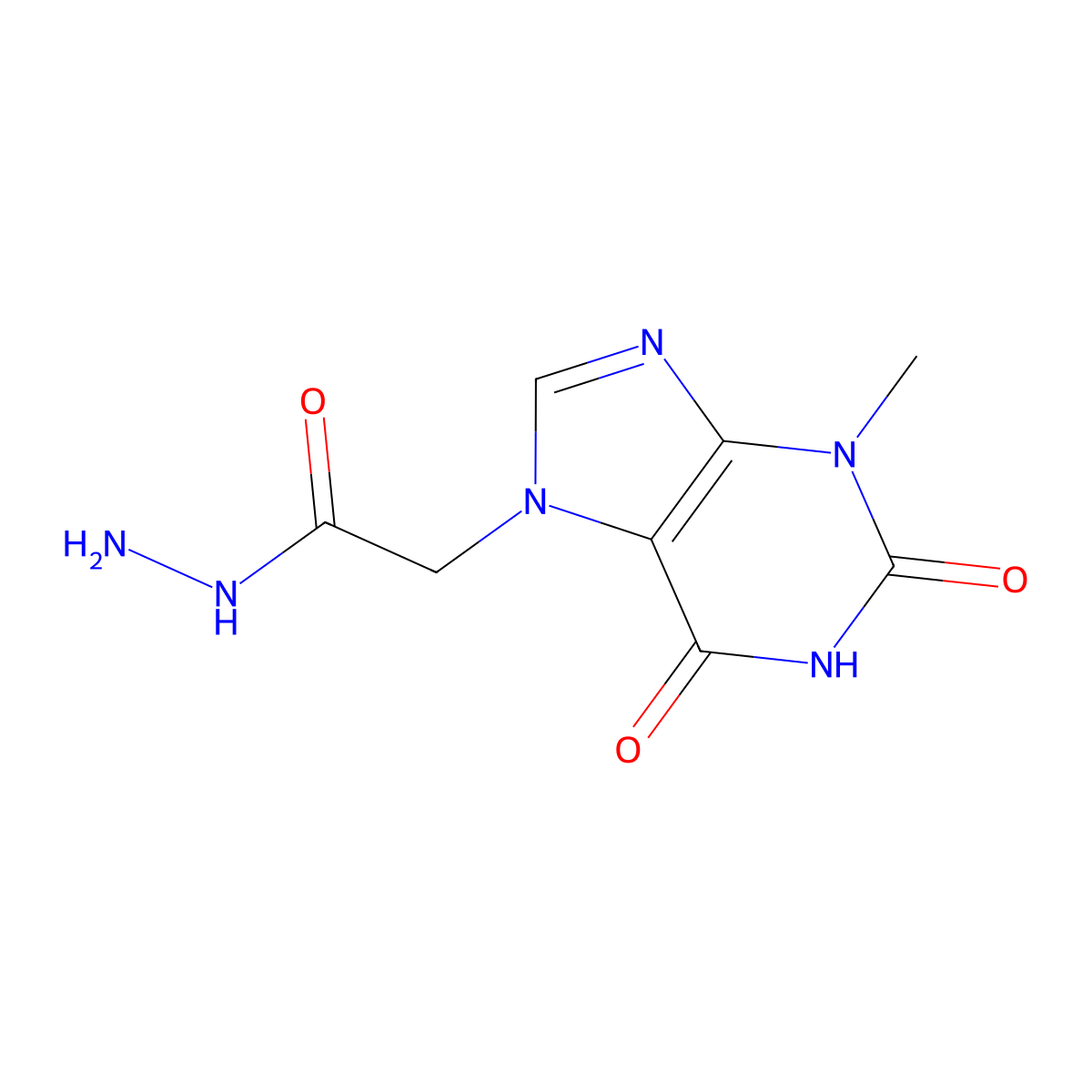 1,2,3,6-Tetrahydro-3-methyl-2,6-dioxo-7H-purine-7-acetic acid hydrazide molecular structure, CAS 102838-44-8