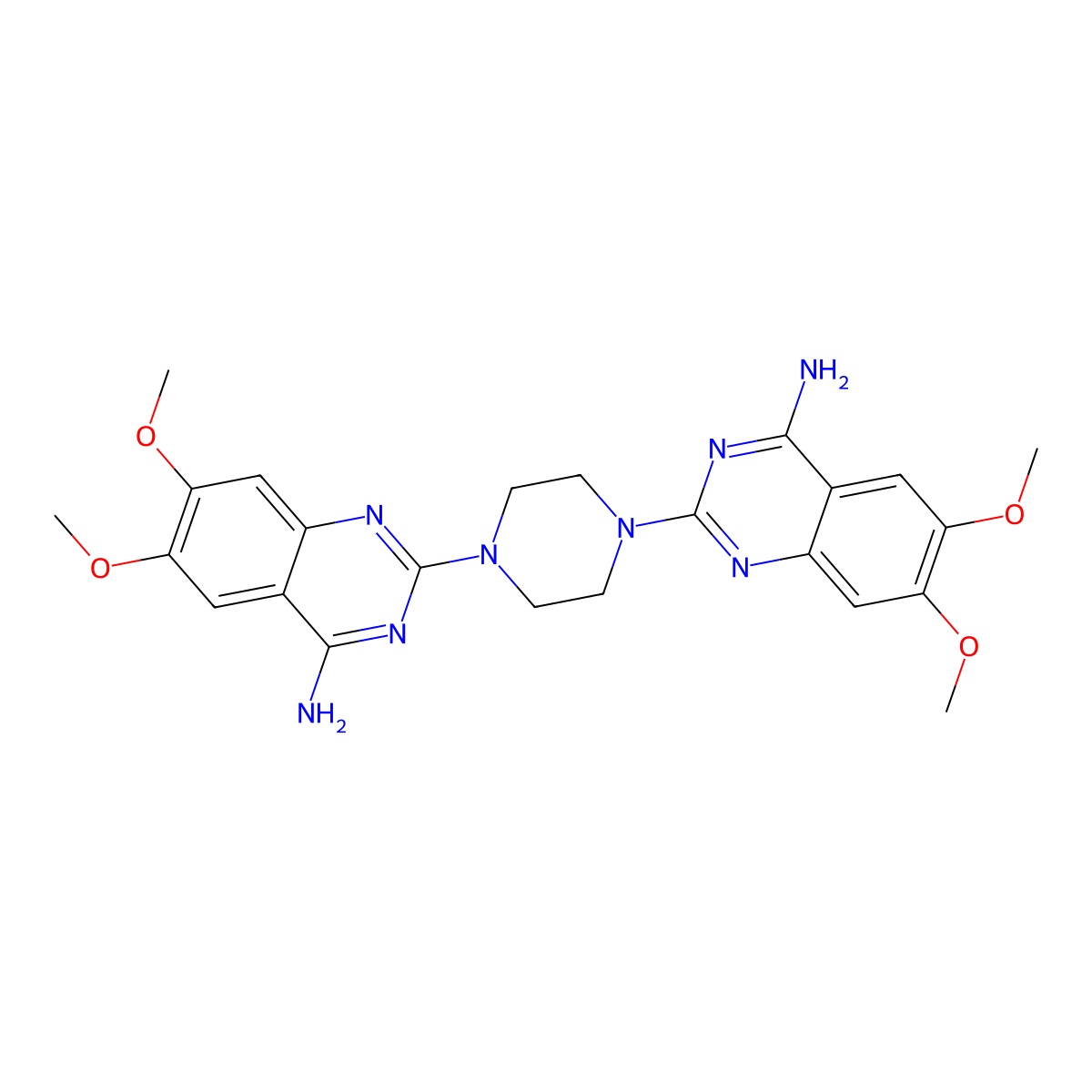 1,4-Bis(4-amino-6,7-dimethoxy-2-quinazolinyl)piperazine molecular structure, CAS 102839-00-9