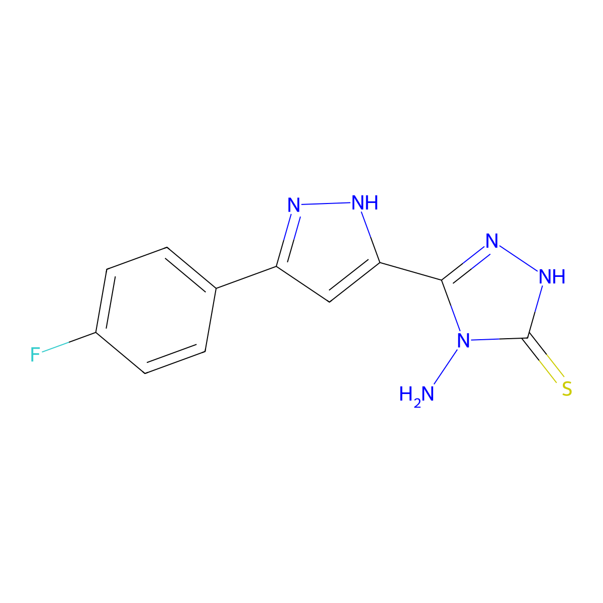 4-amino-5-[3-(4-fluorophenyl)-1H-pyrazol-5-yl]-4H-1,2,4-triazole-3-thiol molecular structure, CAS 1028417-82-4