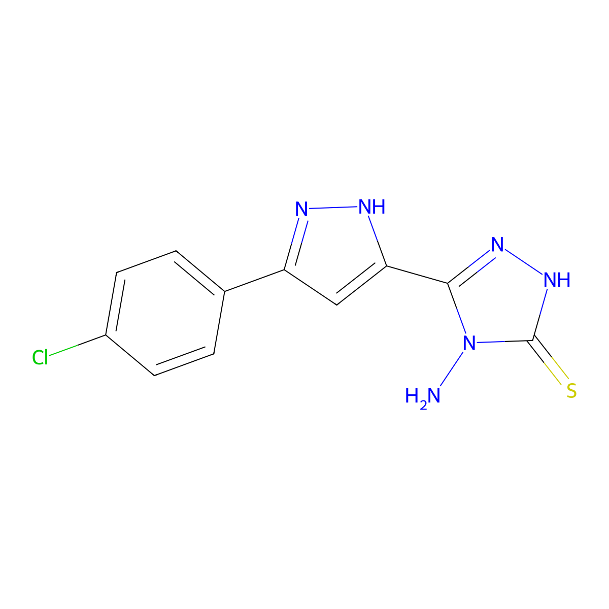 4-amino-5-[3-(4-chlorophenyl)-1H-pyrazol-5-yl]-4H-1,2,4-triazole-3-thiol molecular structure, CAS 1028417-93-7