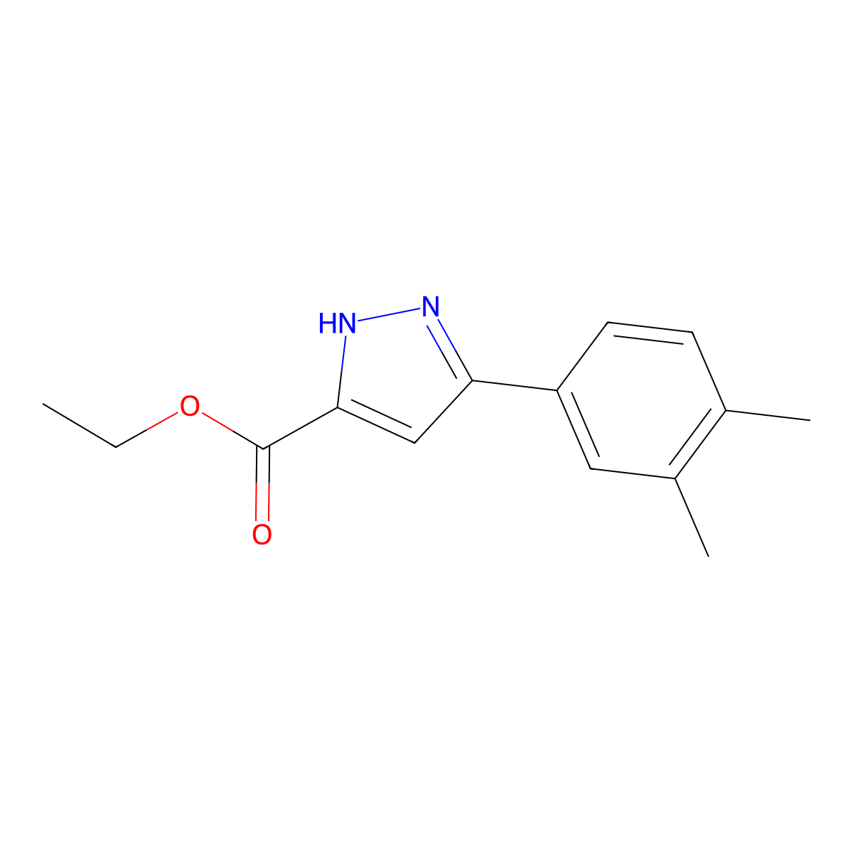 ethyl 5-(3,4-dimethylphenyl)-1H-pyrazole-3-carboxylate molecular structure, CAS 1028418-20-3