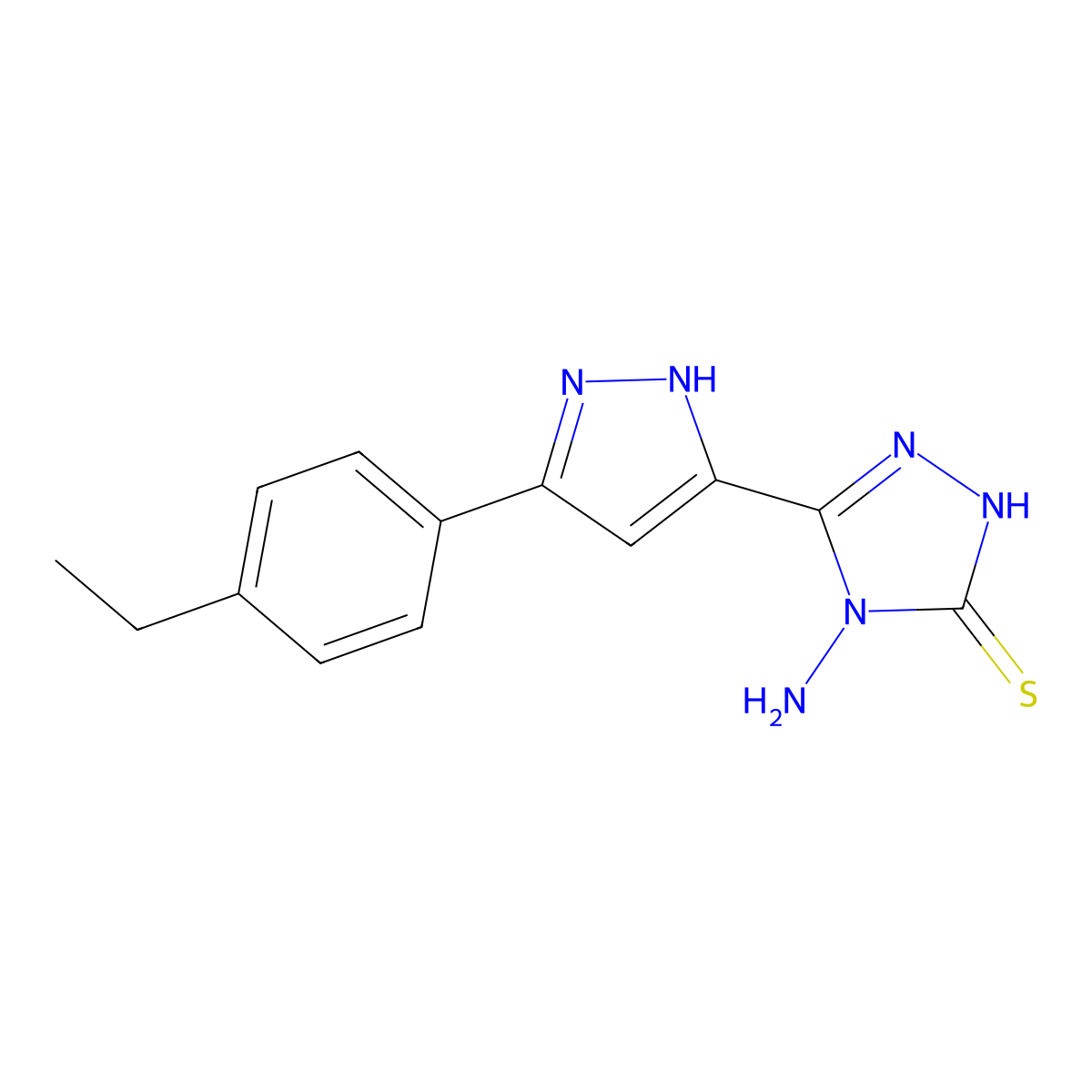4-amino-5-[3-(4-ethylphenyl)-1H-pyrazol-5-yl]-4H-1,2,4-triazole-3-thiol molecular structure, CAS 1028451-19-5