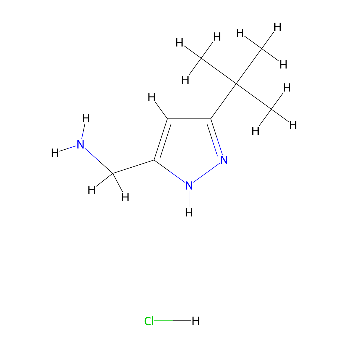 (3-tert-butyl-1H-pyrazol-5-yl)methylamine hydrochloride molecular structure, CAS 1028458-52-7