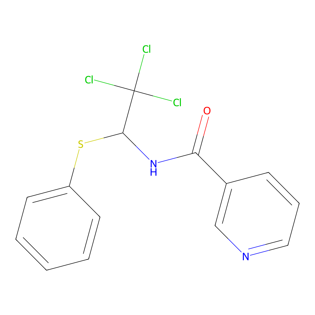N-(2,2,2-trichloro-1-phenylsulfanylethyl)pyridine-3-carboxamide molecular structure, CAS 102863-31-0