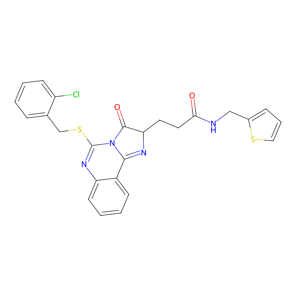 3-(5-{[(2-chlorophenyl)methyl]sulfanyl}-3-oxo-2H,3H-imidazo[1,2-c]quinazolin-2-yl)-N-[(thiophen-2-yl)methyl]propanamide molecular structure, CAS 1028649-01-5