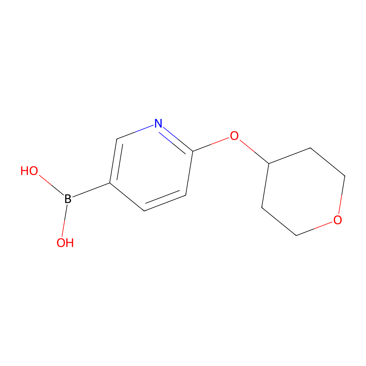(6-((Tetrahydro-2H-pyran-4-yl)oxy)pyridin-3-yl)boronic acid molecular structure, CAS 1028745-48-3