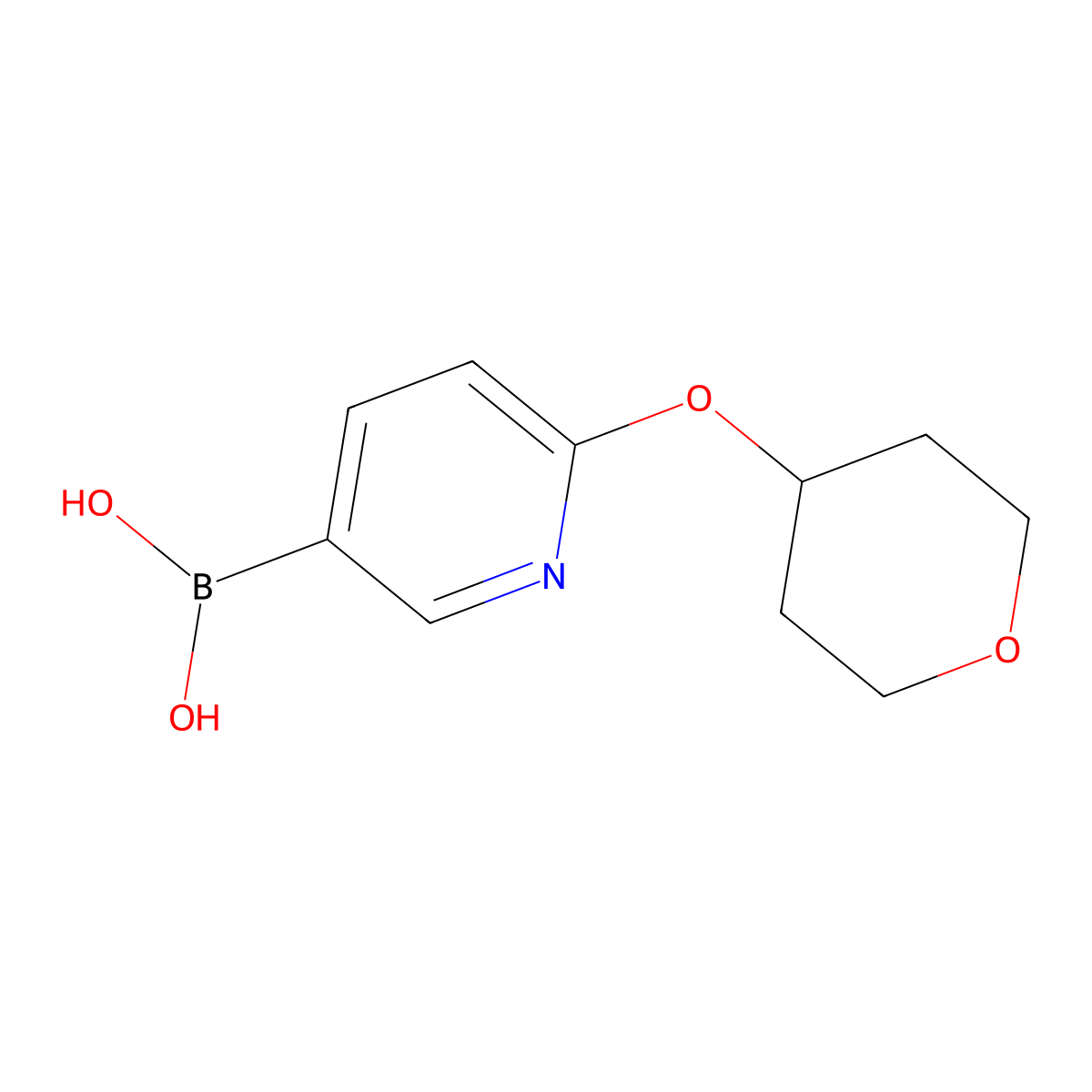 (6-((Tetrahydro-2H-pyran-4-yl)oxy)pyridin-3-yl)boronic acid molecular structure, CAS 1028745-48-3