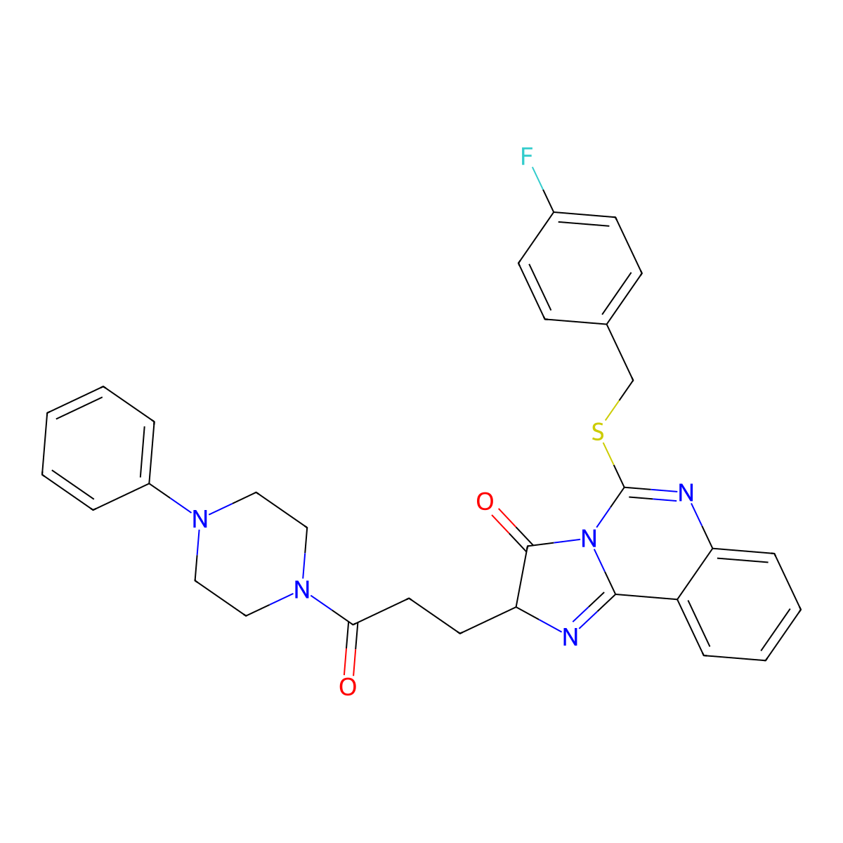 5-{[(4-fluorophenyl)methyl]sulfanyl}-2-[3-oxo-3-(4-phenylpiperazin-1-yl)propyl]-2H,3H-imidazo[1,2-c]quinazolin-3-one molecular structure, CAS 1028770-79-7