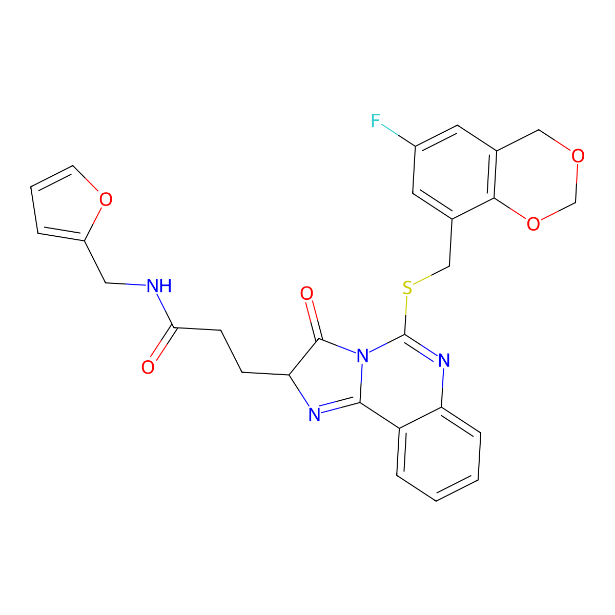 3-(5-{[(6-fluoro-2,4-dihydro-1,3-benzodioxin-8-yl)methyl]sulfanyl}-3-oxo-2H,3H-imidazo[1,2-c]quinazolin-2-yl)-N-[(furan-2-yl)methyl]propanamide molecular structure, CAS 1028773-72-9